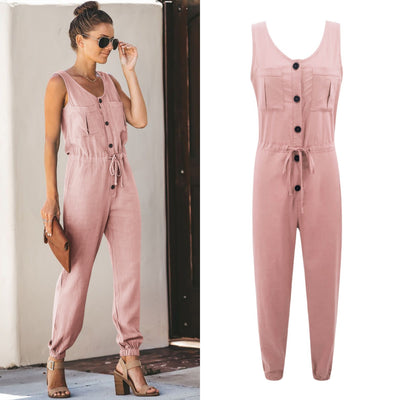 Women's Sleeveless V-neck Waist Jumpsuit