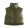 Winter Short Vest For Women Solid Color Zip Sleeveless Lapel Jacket Fashion Bread Coat
