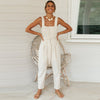 New Style Cotton and Linen Suspender Long Jumpsuit With Loose Waist