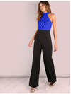 European and American women's sexy jumpsuit hanging neck sequins stitching trumpet jumpsuit trousers