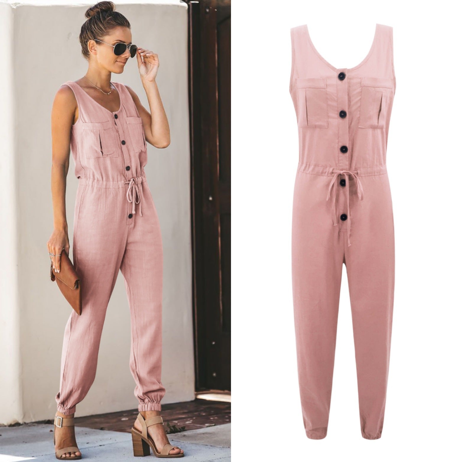 Women's Sleeveless V-neck Waist Jumpsuit