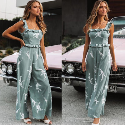 Ruffle print jumpsuit with suspenders