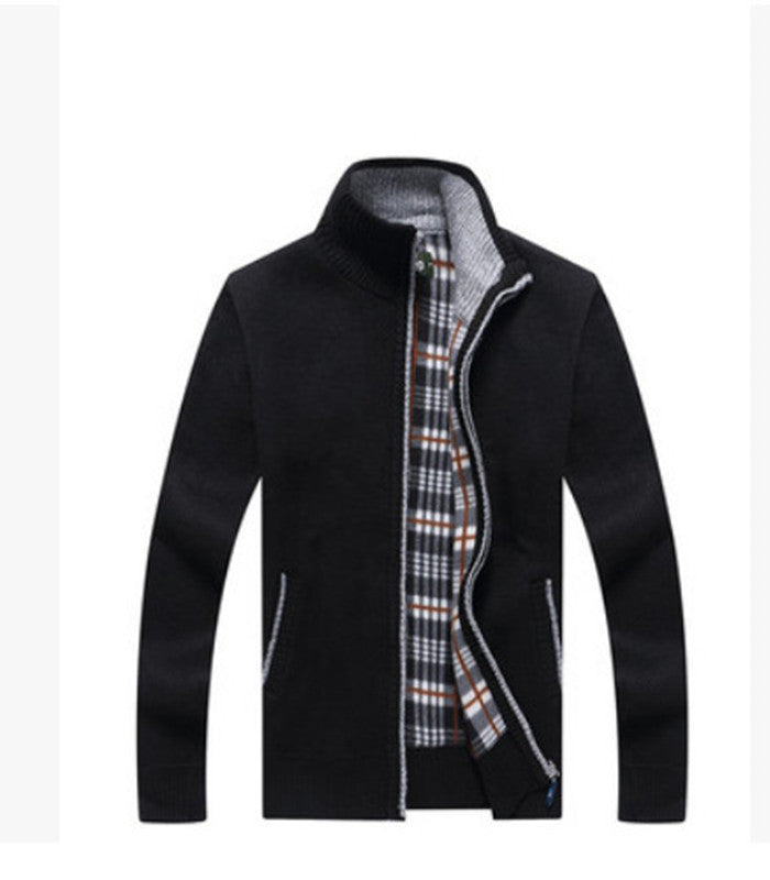 Stand Collar Plush Cardigan Men's Warm Sweater