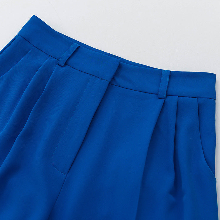 Commuter High Waist Loose Klein Blue Casual Trousers
