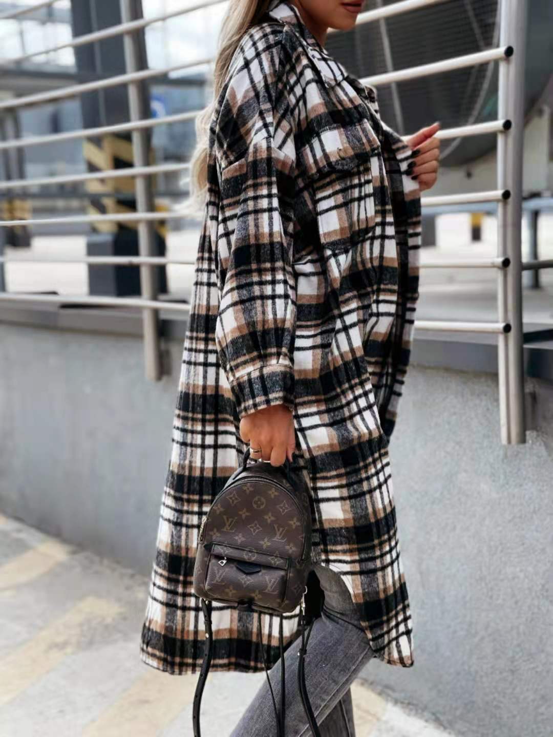 New Style Lengthened Plaid Shirt Women's Clothing
