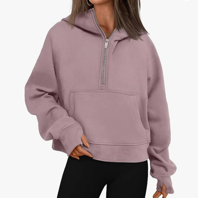 Autumn And Winter Zipper Long Sleeve Loose Hooded Sweater