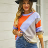 Women's Fashionable Simple Striped Patchwork Round Neck Sweater