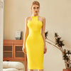 Women Yellow Bodycon Bandage Dress Sexy Halter Party Dresses
