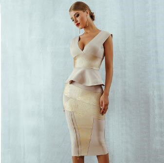 Stretched ruffled two-piece suit skirt