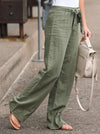 Cotton and linen loose waist slim trousers