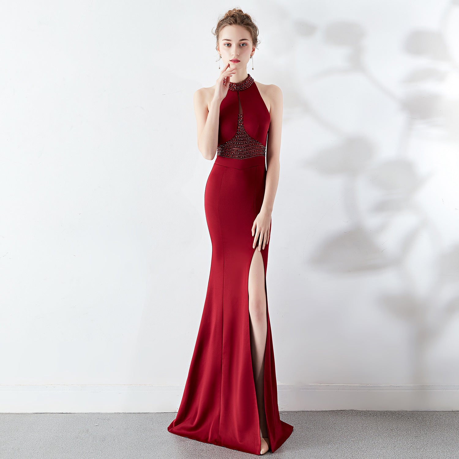 Women's Fashion Temperament Fishtail Hanging Neck Evening Dress