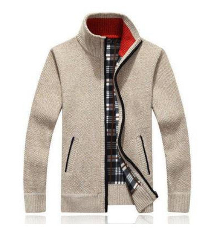 Stand Collar Plush Cardigan Men's Warm Sweater