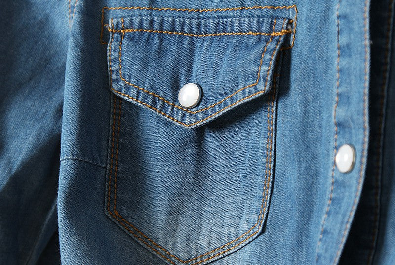 Mid-sleeve Denim Short Waistcoat Women's Washed Shirt