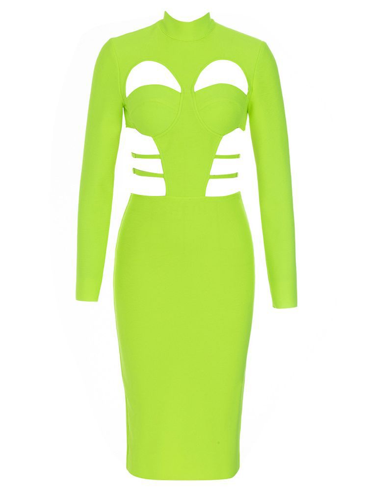 Retro Back Hollow-out Slit Slim-fitting Long Sleeve Dress