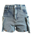 Women's Detachable Hanging Bag And Pants Stretch Denim Wear Shorts Trousers