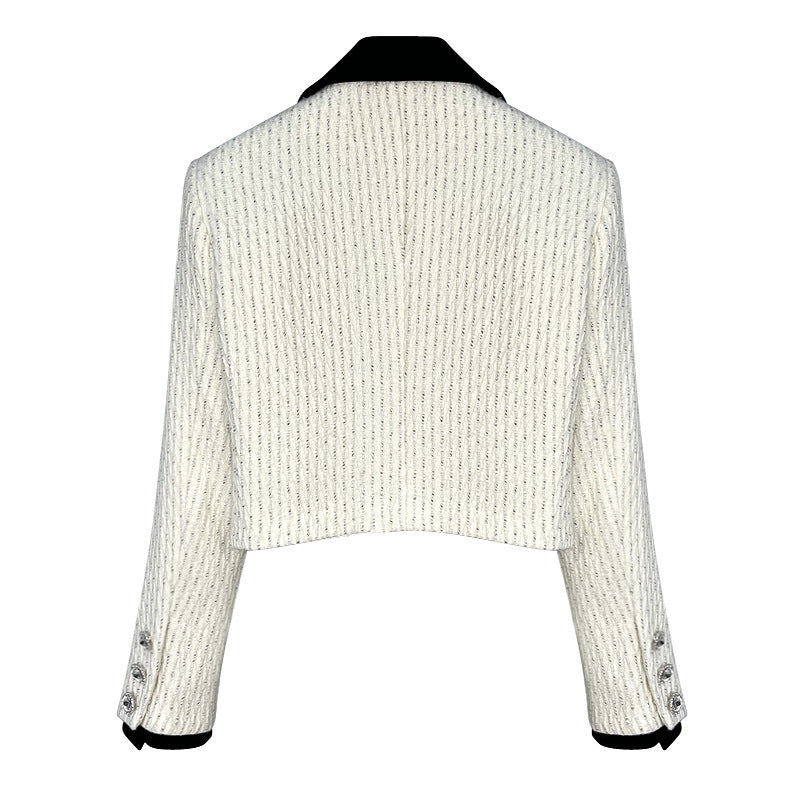 Women's White Exquisite Rhinestone Short Chanel Coat