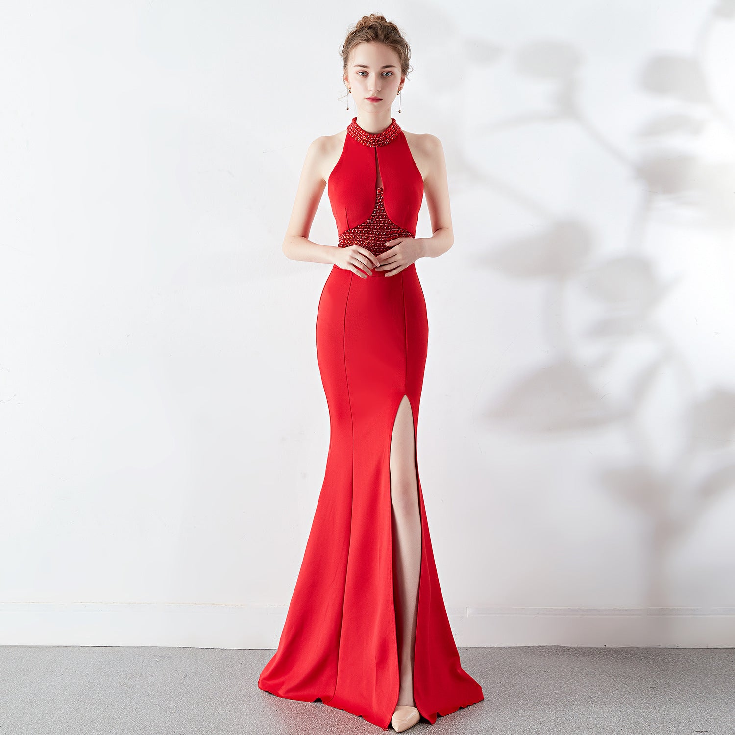 Women's Fashion Temperament Fishtail Hanging Neck Evening Dress