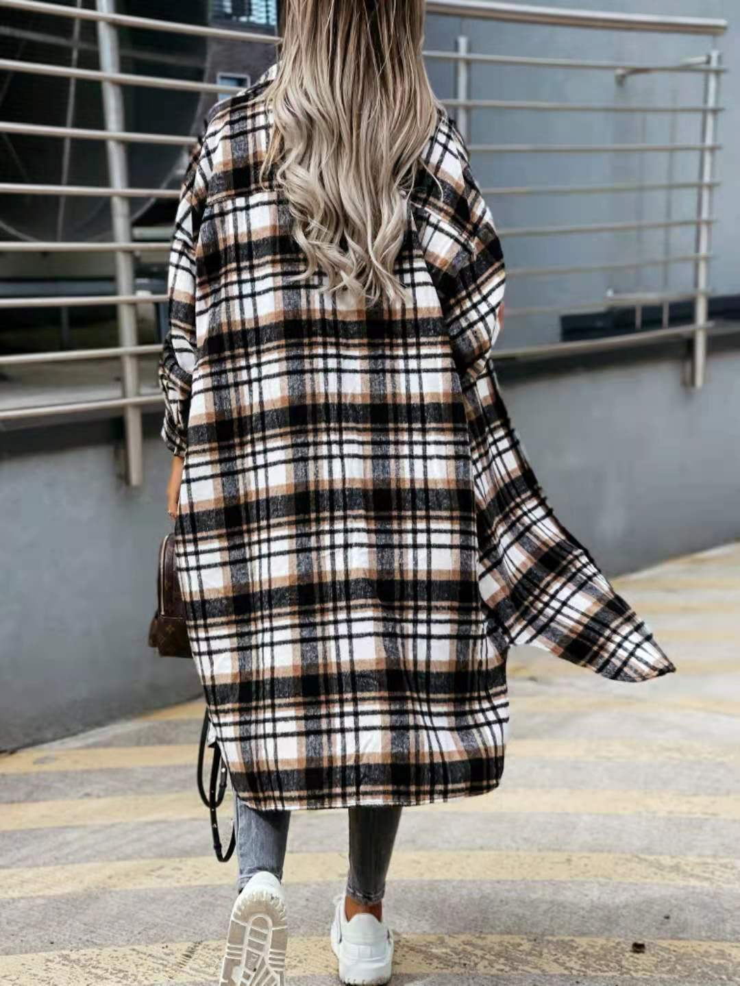 New Style Lengthened Plaid Shirt Women's Clothing