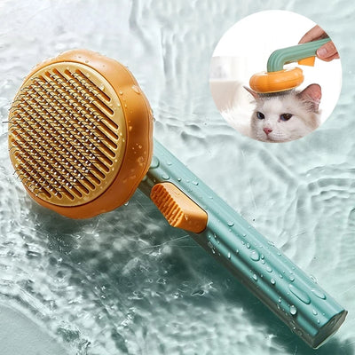 Pumpkin Self Cleaning Slicker Comb For Dog Cat Puppy Rabbit, Grooming Brush Tool Gently Removes Loose Undercoat Tangled Hair