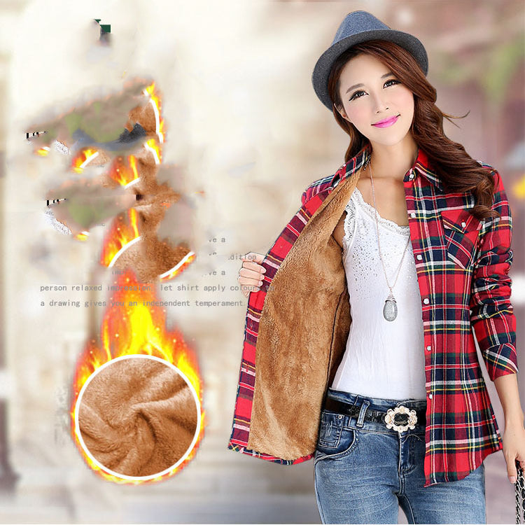 Shirt Plus Fleece Plaid Shirt Slim Jacket