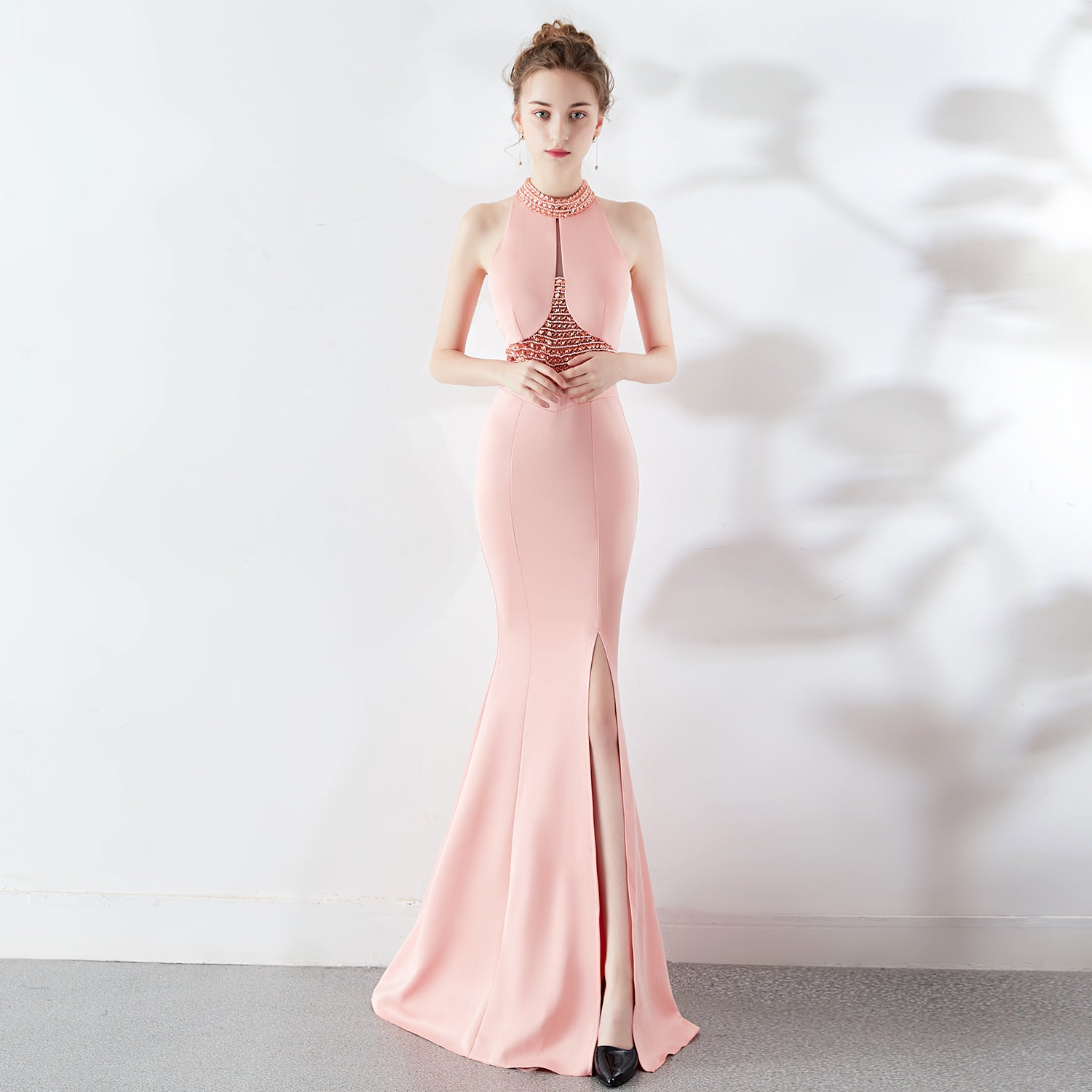 Women's Fashion Temperament Fishtail Hanging Neck Evening Dress