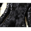 Faux fur large collar leather jacket